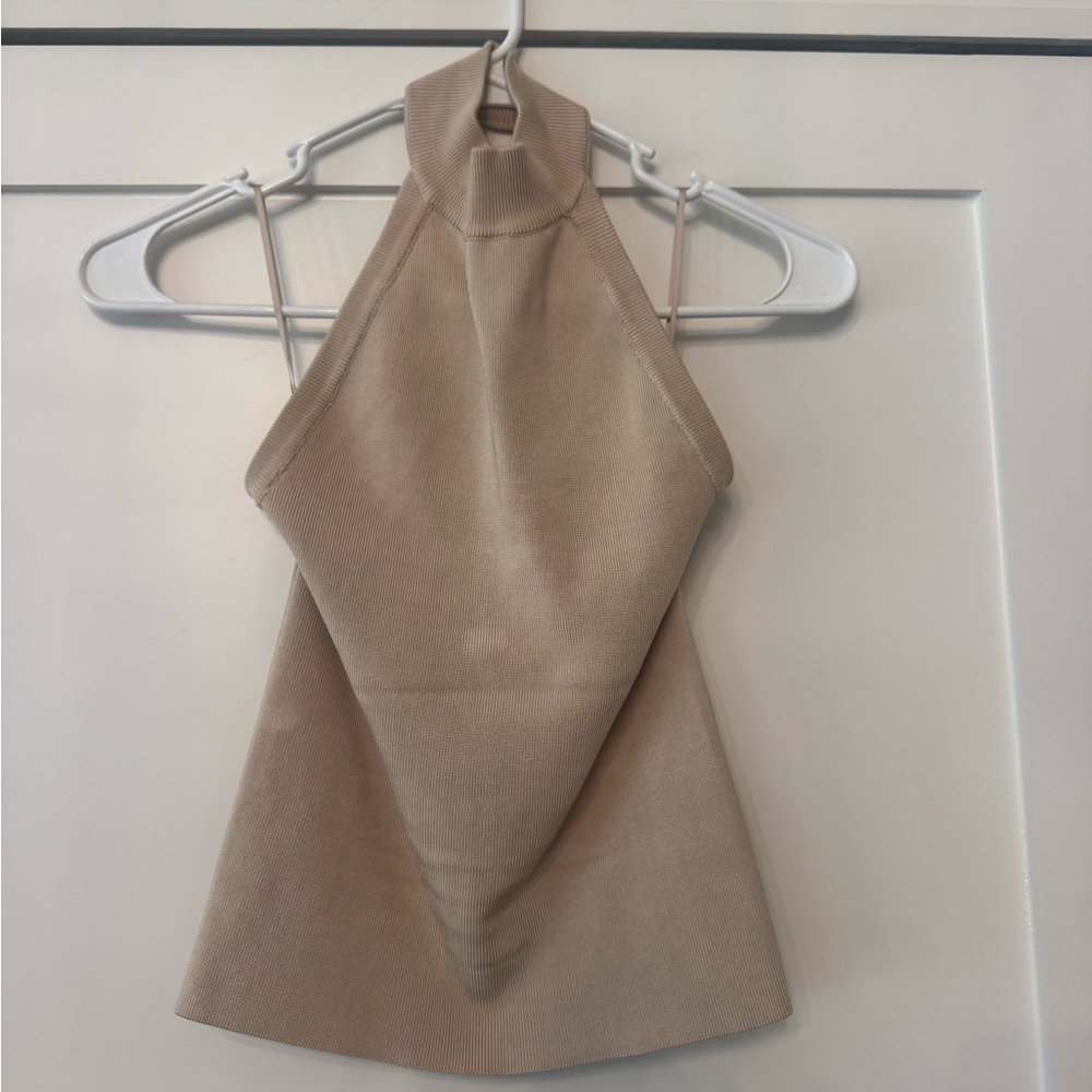 Zara Beige Ribbed Halter Top